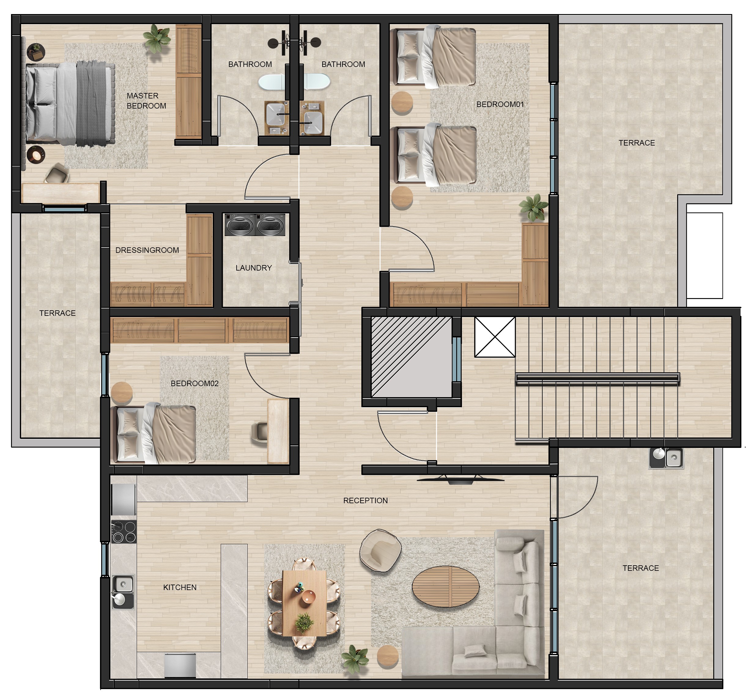 3-Bedroom Apartment Layout